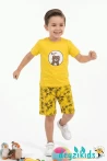 Ayıcık Nakış İşlemeli Kısa Kollu Beli Lastikli T-Shirt Şort Takım 2-3-4-5 Yaş
