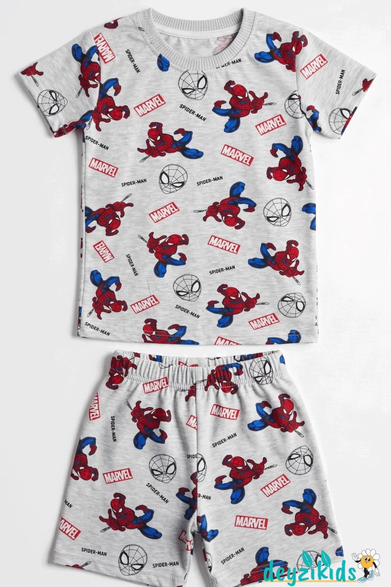 Spiderman Baskılı Kısa Kollu T-shirt Beli Lastikli Şort Alt Üst Takım 8-9-10-11-12 Yaş