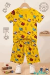 Dinozor Kaykay Baskılı Kısa Kollu T-shirt Beli Lastikli Şort Alt Üst Takım 4-6-8-10-12 Yaş
