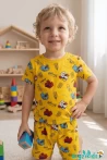 Dinozor Kaykay Baskılı Kısa Kollu T-shirt Beli Lastikli Şort Alt Üst Takım 4-6-8-10-12 Yaş