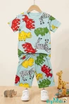 Zebra Fil Baskılı Kısa Kollu Beli Lastikli T-Shirt Şort Takım 4-8-6-10-12 Yaş