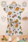 Aslan Kaplumbağ Karekter Baskılı Kısa Kollu Bisiklet Yaka Beli Lastikli T-Shirt Şort Takım 3-4-5-6-7-8-9-10-11-12 Yaş