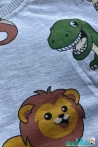 Aslan Kaplumbağ Karekter Baskılı Kısa Kollu Bisiklet Yaka Beli Lastikli T-Shirt Şort Takım 3-4-5-6-7-8-9-10-11-12 Yaş