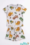 Aslan Kaplumbağ Karekter Baskılı Kısa Kollu Bisiklet Yaka Beli Lastikli T-Shirt Şort Takım 3-4-5-6-7-8-9-10-11-12 Yaş