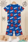 Spiderman Karekter Baskılı Kısa Kollu Bisiklet Yaka Beli Lastikli T-Shirt Şort Takım 3-4-5-6-7-8-9-10-11-12 Yaş