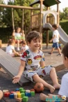 Gri Karekter Baskılı Kısa Kollu Bisiklet Yaka Beli Lastikli T-Shirt Şort Takım 3-4-5-6-7-8-9-10-11-12 Yaş