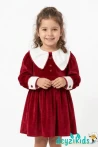 Yakalı Kadife Elbise Kol Detaylı Patrıcıa Gırls Dress Elbise  2-3-4-5 Years 104