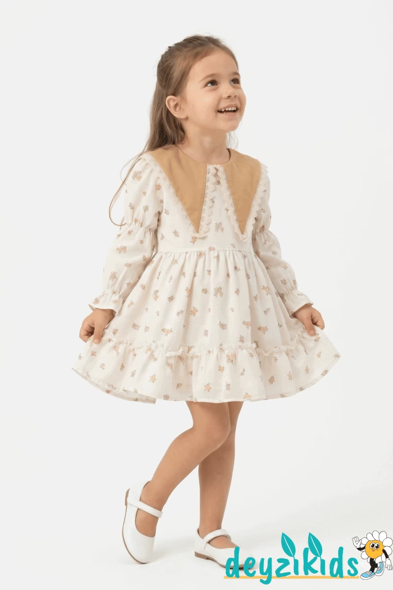 Çiçekli Dantel Yuvarlak Yaka Detaylı Fiyonklu Mıra Grıls Dress Elbise  2-3-4-5 Years 86