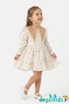Çiçekli Dantel Yuvarlak Yaka Detaylı Fiyonklu Mıra Grıls Dress Elbise  2-3-4-5 Years 86