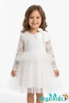 Dantel ve Tüllü Arkası Dekolteli Fiyonklu Nora Grıls Dress Elbise 2-3-4-5 Years 55