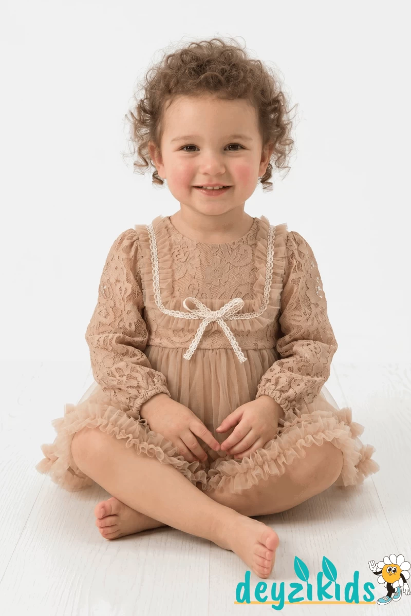 Dantelli Arkadan Düğmeli Alttan Çıtçıtlı Alwın BABY ROMPER Elbise 6-9-12-18 Aylık 57