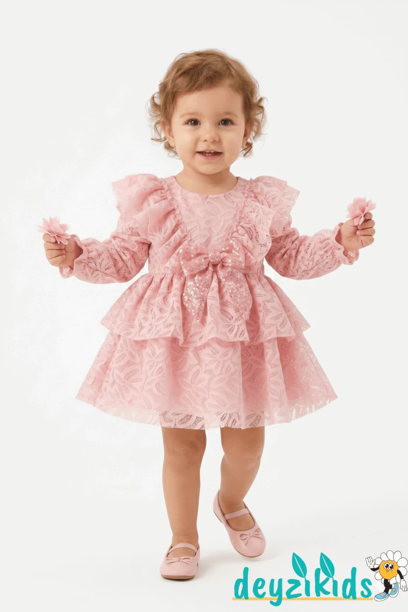 Dantel Fiyonklu Lola BABY Dress Elbise 6-9/9-12/12-18/18-24 Aylık 91
