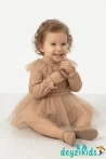 Dantelli Arkadan Fermualı Elbise Alttan Çıtçıtlı Cora BABY Romper Elbise 3-6/6-9/9-12/9-12 Aylık 100