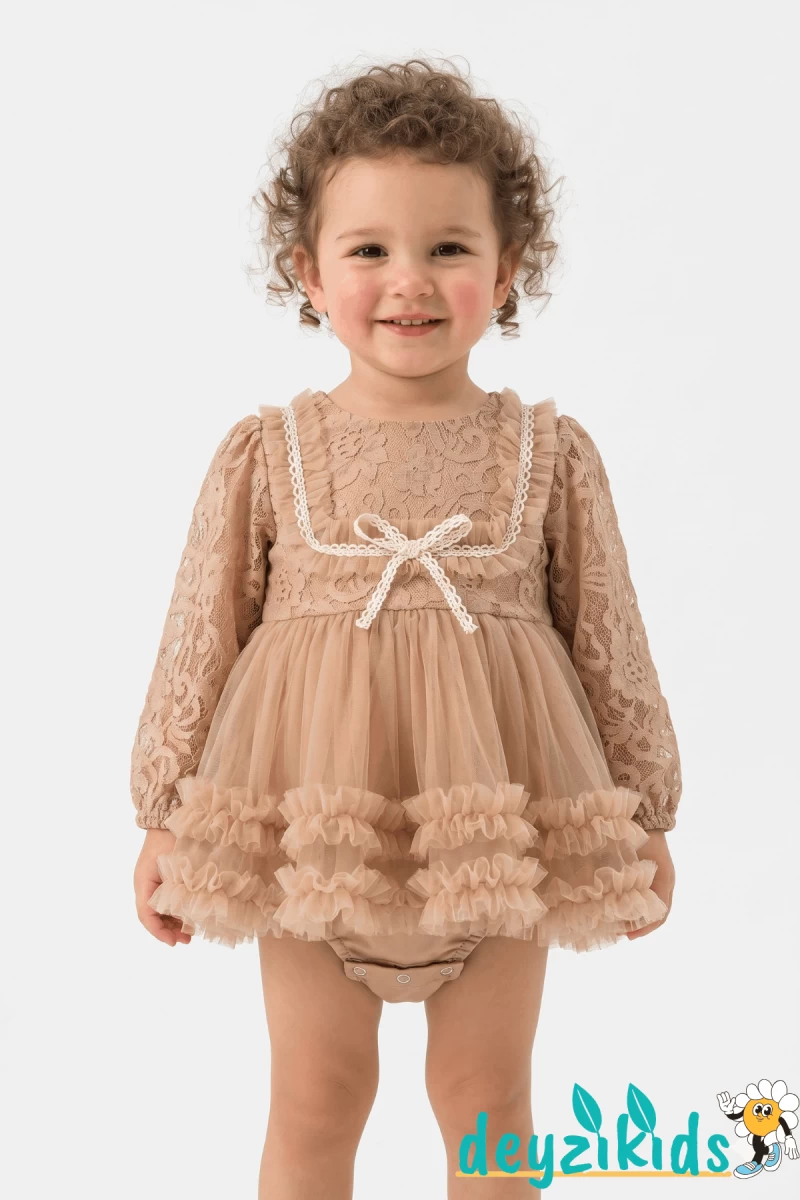 Dantelli Arkadan Düğmeli Alttan Çıtçıtlı Alwın BABY ROMPER Elbise 6-9-12-18 Aylık 57