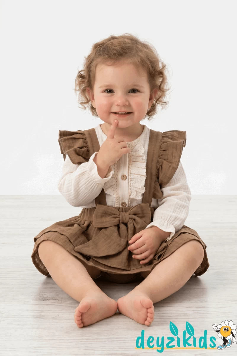 2'li Gömlek ve Çıtçıtlı Slopet Düğmeli Bethaney BABY Salopet Elbise 3-6/6-9/9-12/9-12 Aylık 98