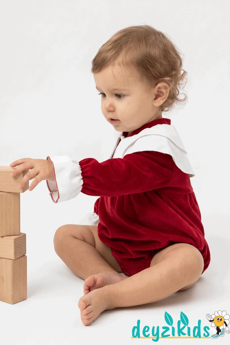 Yaka Detaylı Fiyonklu Alttan Çıtçıtlı Kadife Brıella BABY Romper Dress Elbise 3-6/6-9/9-12/9-12 Aylık 97