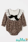 Yaka Dantelli Fiyonklu Leaopar Alttan Çıtçıtlı Amelia BABY Romper Elbise 3-6/6-9/9-12/9-12 Aylık 89