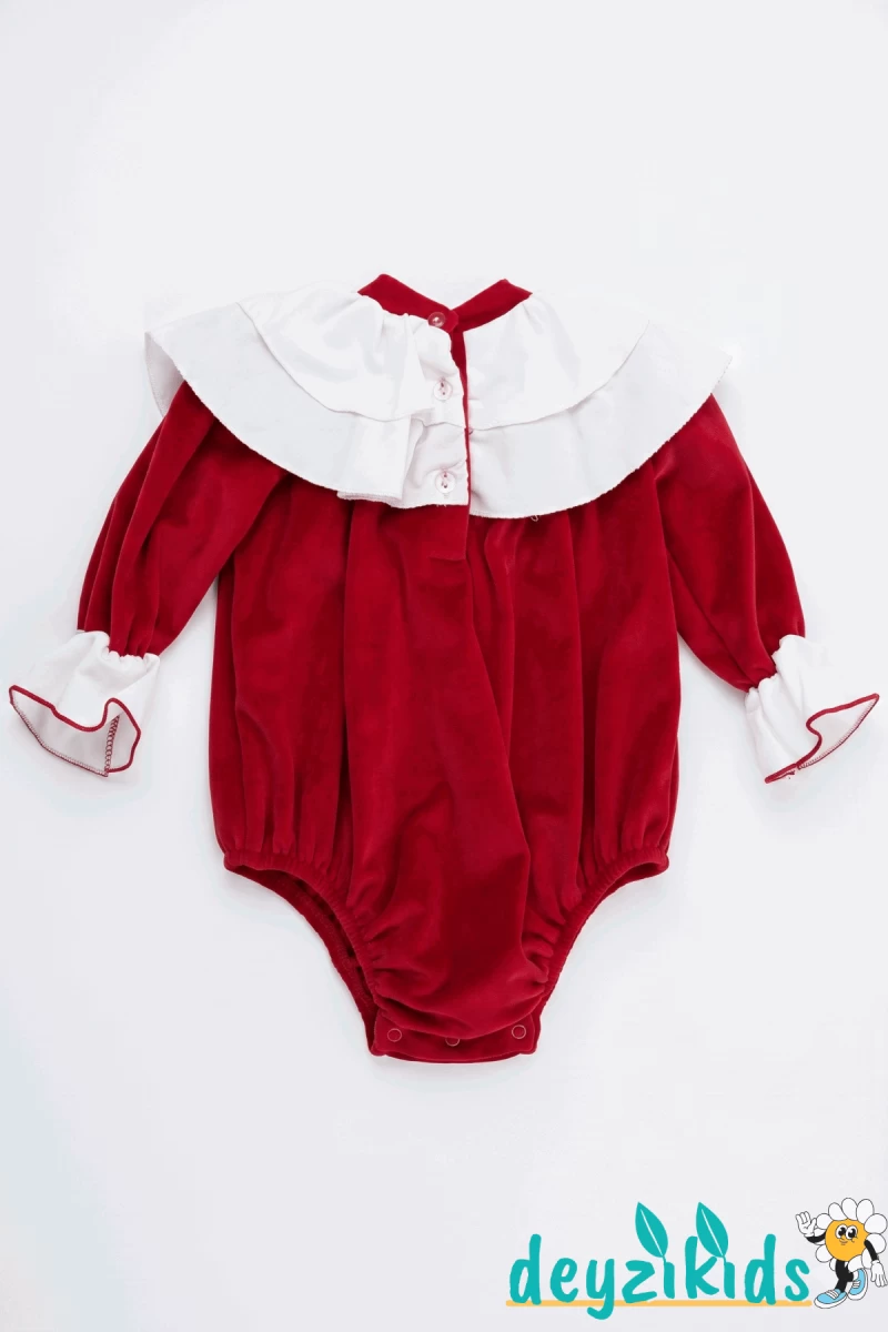 Yaka Detaylı Fiyonklu Alttan Çıtçıtlı Kadife Brıella BABY Romper Dress Elbise 3-6/6-9/9-12/9-12 Aylık 97