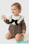 Yaka Dantelli Fiyonklu Leaopar Alttan Çıtçıtlı Amelia BABY Romper Elbise 3-6/6-9/9-12/9-12 Aylık 89