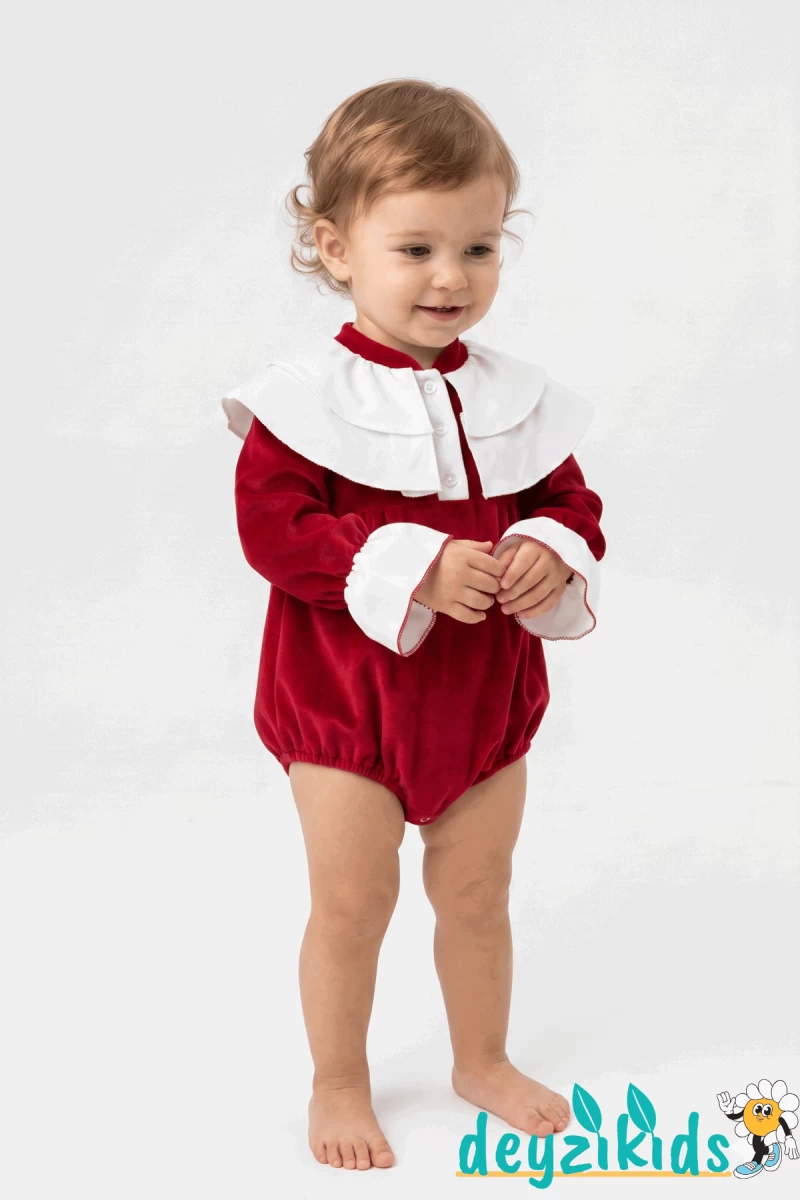 Yaka Detaylı Fiyonklu Alttan Çıtçıtlı Kadife Brıella BABY Romper Dress Elbise 3-6/6-9/9-12/9-12 Aylık 97