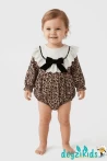 Yaka Dantelli Fiyonklu Leaopar Alttan Çıtçıtlı Amelia BABY Romper Elbise 3-6/6-9/9-12/9-12 Aylık 89
