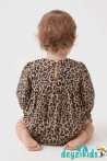Yaka Dantelli Fiyonklu Leaopar Alttan Çıtçıtlı Amelia BABY Romper Elbise 3-6/6-9/9-12/9-12 Aylık 89