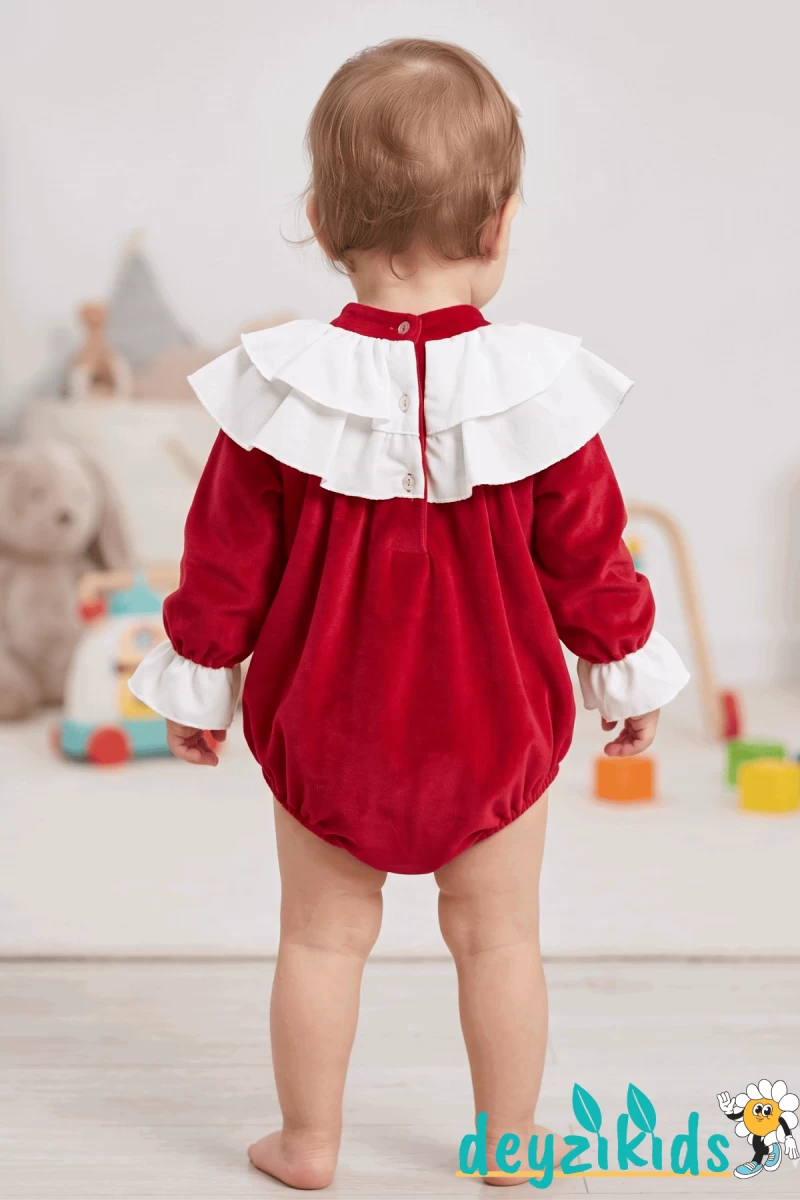 Yaka Detaylı Fiyonklu Alttan Çıtçıtlı Kadife Brıella BABY Romper Dress Elbise 3-6/6-9/9-12/9-12 Aylık 97