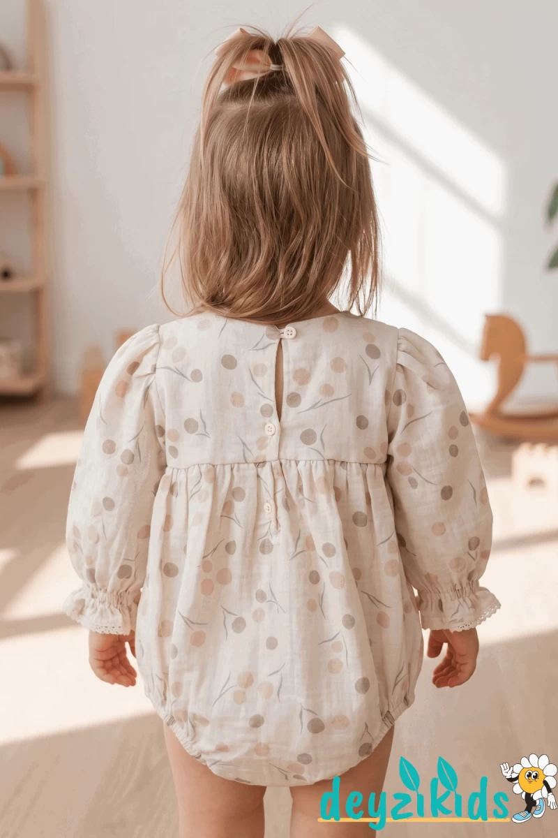 Fiyonklu Yaka Dantelli Detaylı Alttan Çıtçıtlı Astarlı Gale BABY romper Elbise 3-6/6-9/9-12/12-18 Aylık 94