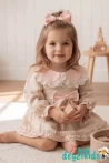 Çiçekli Dantel Yuvarlak Yaka Detaylı Fiyonklu Betty Baby Dress Elbise 6-9/9-12/12-18/18-24 Years 95