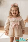 Çiçekli Dantel Yuvarlak Yaka Detaylı Fiyonklu Betty Baby Dress Elbise 6-9/9-12/12-18/18-24 Years 95