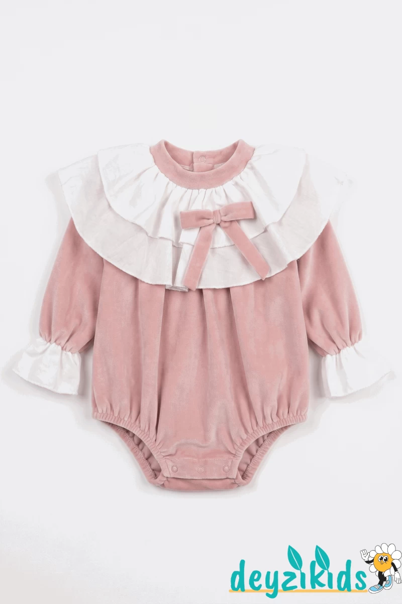 Yaka Detaylı Fiyonklu Alttan Çıtçıtlı Kadife Brıella BABY Romper Dress Elbise 3-6/6-9/9-12/9-12 Aylık 97