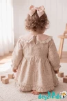 Çiçekli Dantel Yuvarlak Yaka Detaylı Fiyonklu Betty Baby Dress Elbise 6-9/9-12/12-18/18-24 Years 95