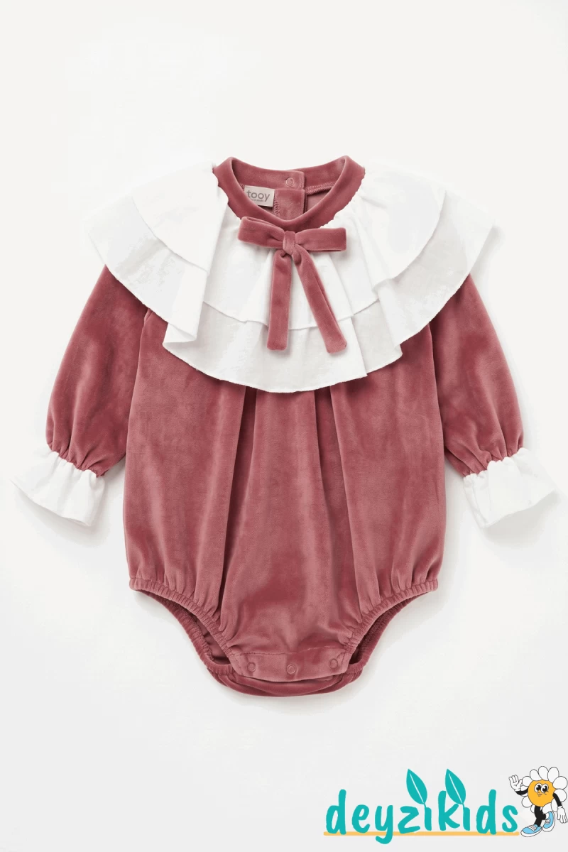 Yaka Detaylı Fiyonklu Alttan Çıtçıtlı Kadife Brıella BABY Romper Dress Elbise 3-6/6-9/9-12/9-12 Aylık 97