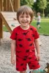 Dinozor Baskılı Kısa Kollu Bisiklet Yaka Beli Lastikli T-Shirt Şort Takım 2-3-4-5 Yaş