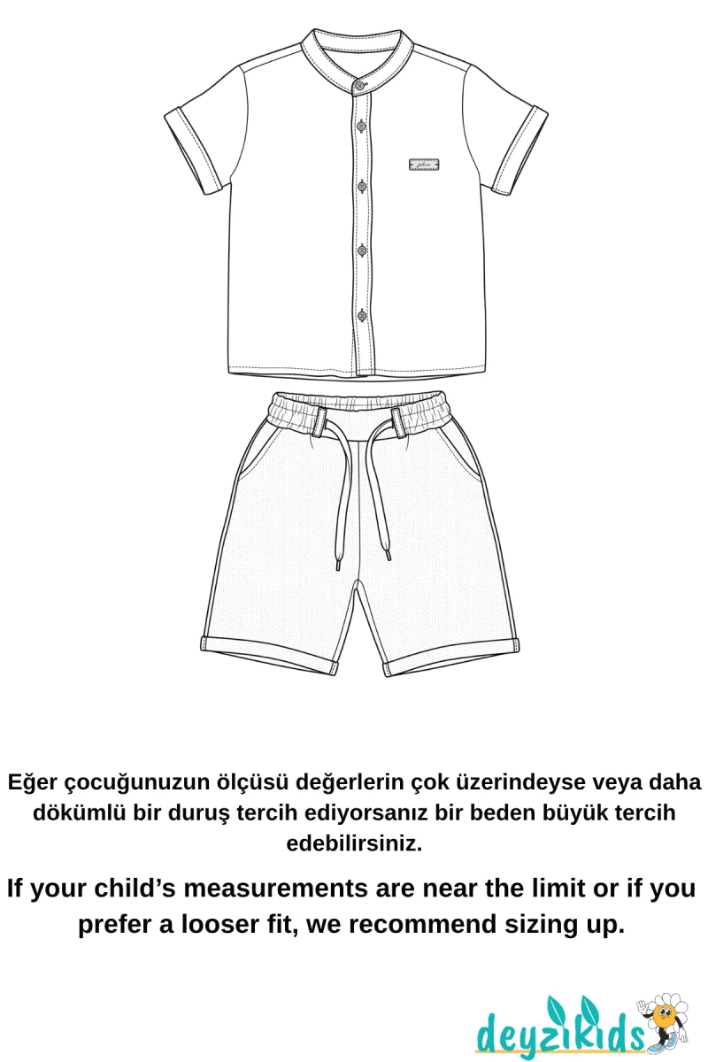 Hakim Yaka Düğmeli Müslin Gömlek Kısa Kollu Cepli Beli Lastikli Short Alt Üst Takım 7-8-9-10 Yaş