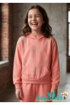Kelebek Baskılı Uzun Kollu Sweatshirt Beli Lastikli Geniş Paça Kız Mevsimlik Uzun Kollu Takımı 2-3-4-5-6 Yaş