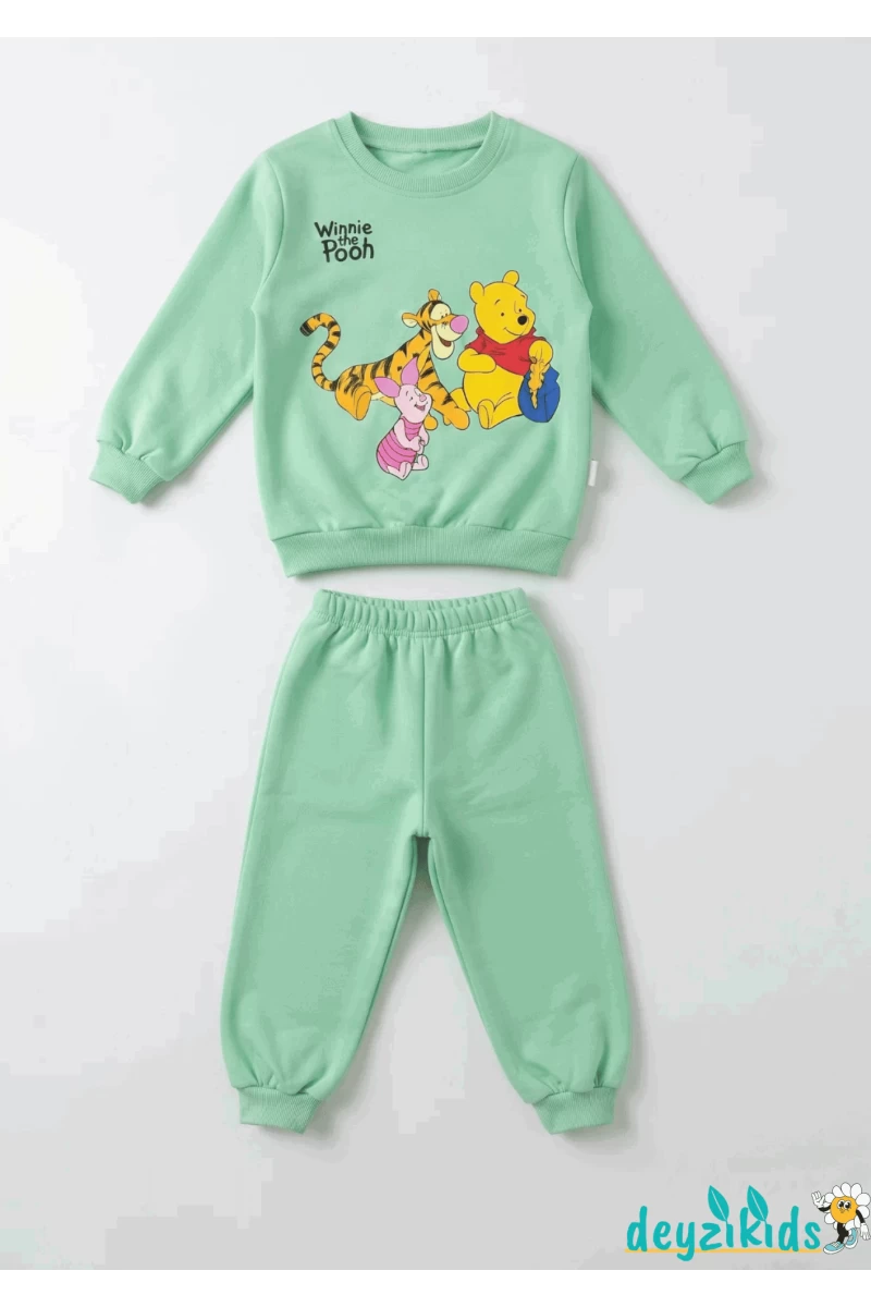 Winnie the Pooh Ayı ve Kaplan Baskılı Renkli 2 İp Uzun Kollu Mevsimlik Alt Üst Takım  24 Aylık 2-3-4-5-6- Yaş