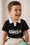 Cinesta Baskılı Yaka Kısa Kollu Esnek Kumaş Yaka T-shirt Beli Lastikli Short Alt Üst Yaz Takım 3-4-5-6-7-8-9-10-11-12 Yaş