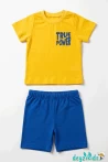 True Power Baskılı Yuvarlak Bisiklet Yaka Kısa Kollu Esnek Kumaş Alt Üst Takım T-shirt Şort  6-9-12-18-24 Aylık 2-3-4-5-6 Yaş