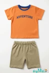 Adventure Baskılı Yuvarlak Bisiklet Yaka Kısa Kollu Esnek Kumaş Alt Üst Takım T-shirt Şort  6-9-12-18-24 Aylık 2-3-4-5-6 Yaş