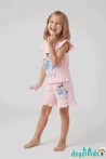 Catie Kuromi Baskılı Sıfır 0 Kollu Esnek Kumaş Fırfırlı Yuvarlak Bisiklet Yaka T-shirt Beli Lastikli Short Alt Üst Takım Yaz