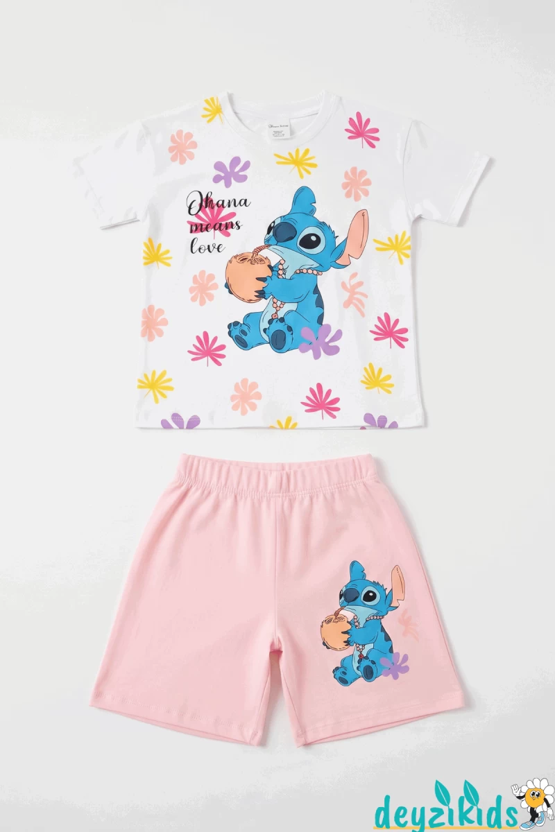 Kuromi Kalp Baskılı Fırfır 0 Sıfır Kollu Esnek Kumaş Yuvarlak Bisiklet Yaka T-shirt Beli Lastikli Short Alt Üst Takım