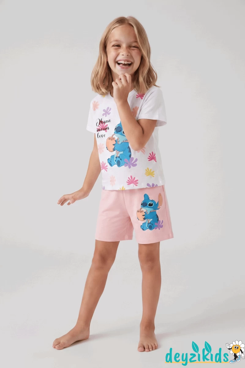 Kuromi Kalp Baskılı Fırfır 0 Sıfır Kollu Esnek Kumaş Yuvarlak Bisiklet Yaka T-shirt Beli Lastikli Short Alt Üst Takım