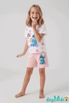 Kuromi Kalp Baskılı Fırfır 0 Sıfır Kollu Esnek Kumaş Yuvarlak Bisiklet Yaka T-shirt Beli Lastikli Short Alt Üst Takım