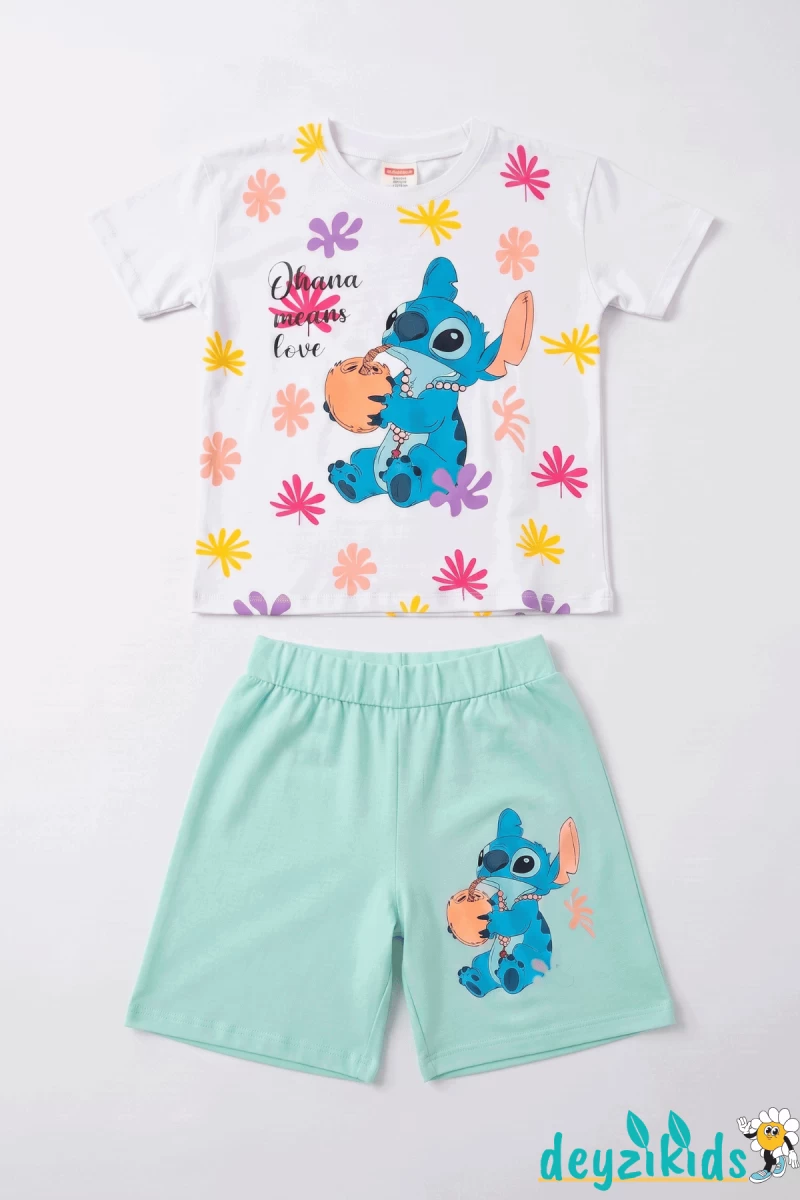 Kuromi Kalp Baskılı Fırfır 0 Sıfır Kollu Esnek Kumaş Yuvarlak Bisiklet Yaka T-shirt Beli Lastikli Short Alt Üst Takım