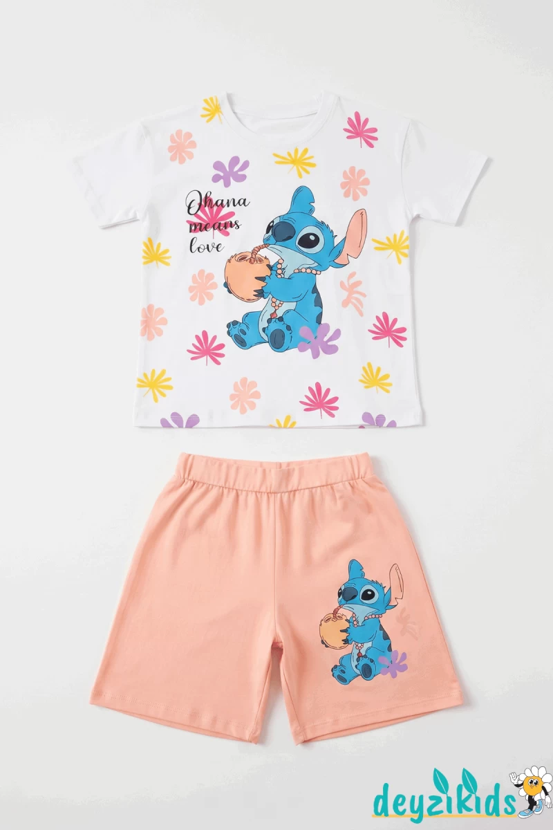 Kuromi Kalp Baskılı Fırfır 0 Sıfır Kollu Esnek Kumaş Yuvarlak Bisiklet Yaka T-shirt Beli Lastikli Short Alt Üst Takım