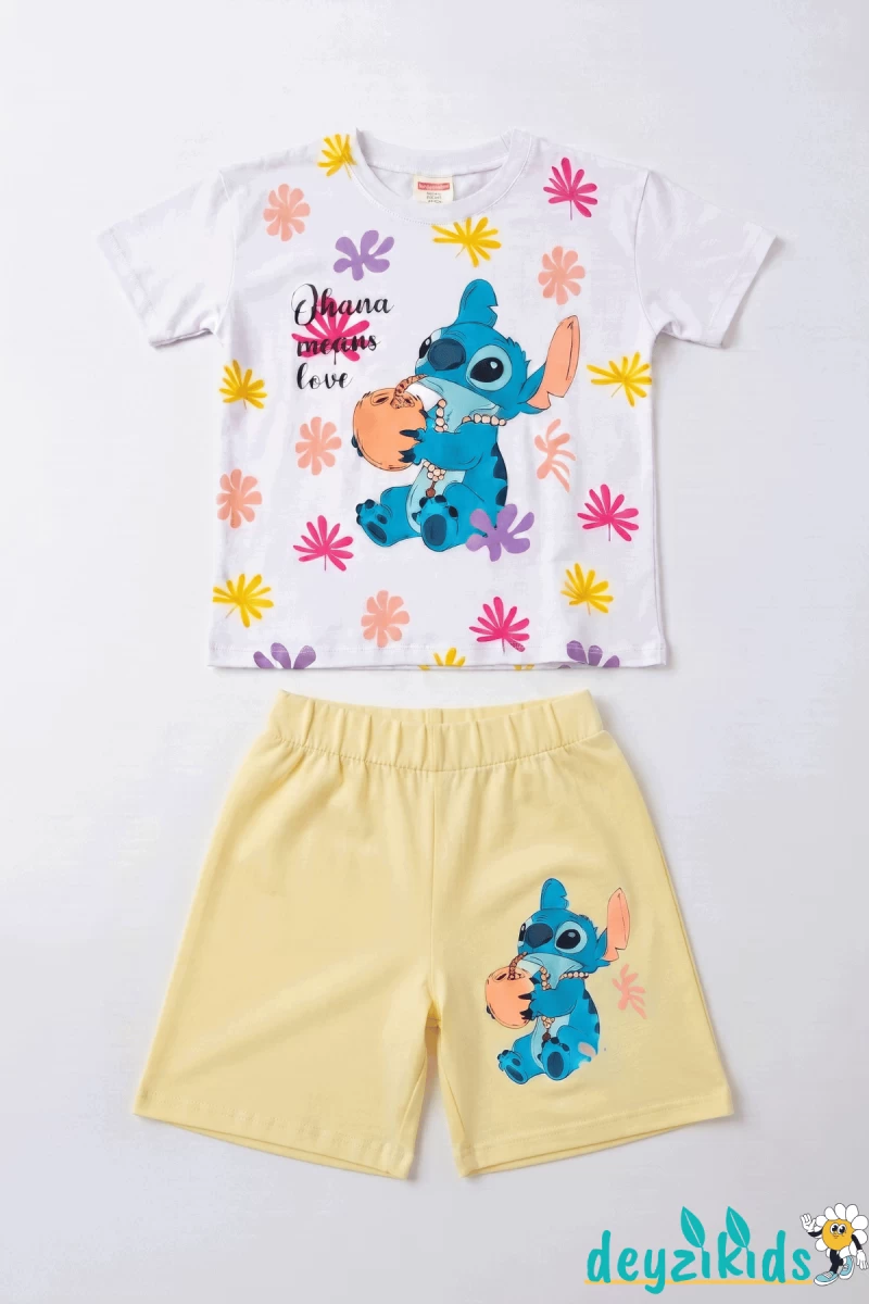 Kuromi Kalp Baskılı Fırfır 0 Sıfır Kollu Esnek Kumaş Yuvarlak Bisiklet Yaka T-shirt Beli Lastikli Short Alt Üst Takım