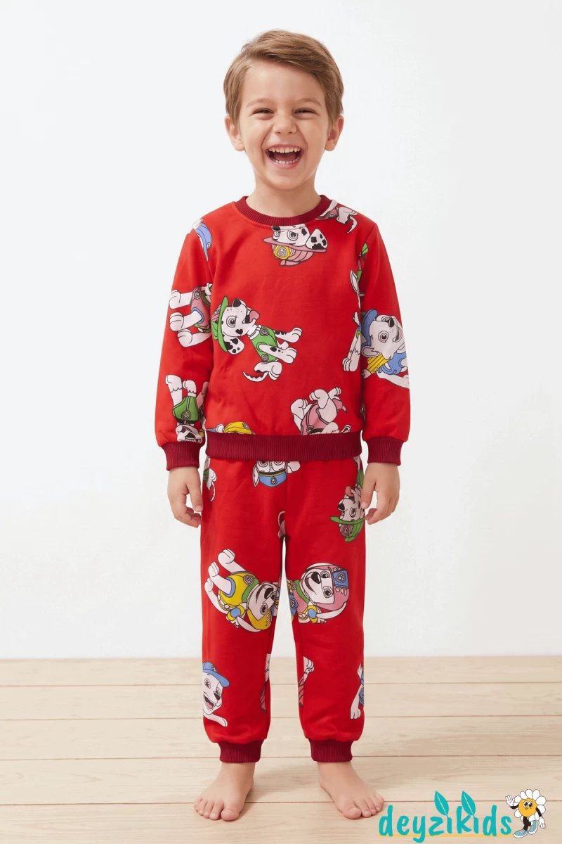 İtfaiyeci Köpek Resim Baskılı Çizgi Karakter Pijama Takımı 1-2-3-4-5 Yaş