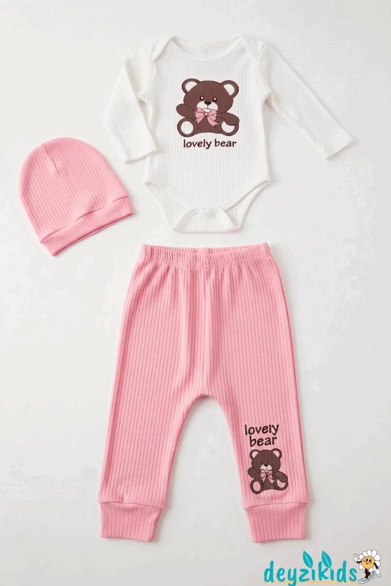 Love Ly Bear Çıtçıtlı Badili Şapkalı Alt Üst Takım 3'lü 9-12-18 Aylık