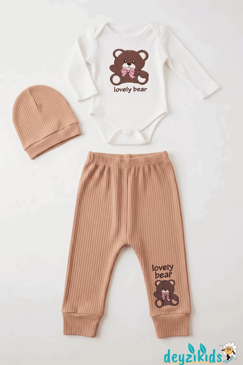 Love Ly Bear Çıtçıtlı Badili Şapkalı Alt Üst Takım 3'lü 9-12-18 Aylık